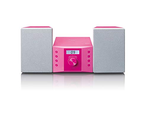 Lenco MC-013 Stereoanlage - Kompaktanlage für Kinder - Radio CD-Player - LCD Display - AUX Eingang - 2 x 2 Watt RMS - mit Aufklebern - rosa