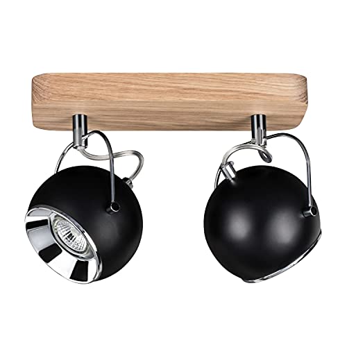 Licht-Erlebnisse Deckenstrahler Schwarz LUMANS Retro Holzlampe Metall länglich 2-flammig mit LED 5W Spot Wohnzimmer