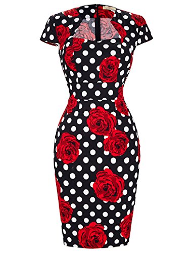 GRACE KARIN 50er Jahre Kleid Vintage Retro Rockabilly Kleid Bleistiftkleid für Frauen M CL7597-11