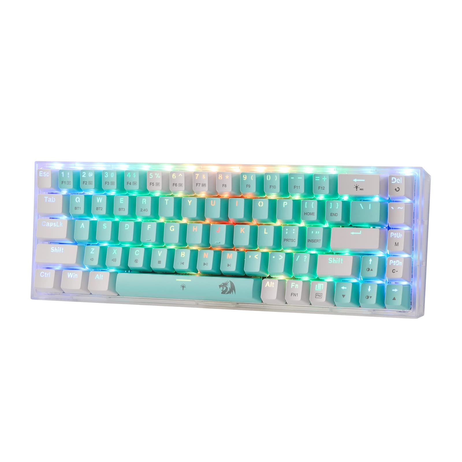 Redragon K631 PRO WT 65% 3-Modus-RGB-Gaming-Tastatur, 68 Tasten, Hot-Swap-fähige, kompakte mechanische Tastatur mit Hot-Swap-Free-Mod-PCB-Sockel und durchscheinender Platine, linearer Schalter