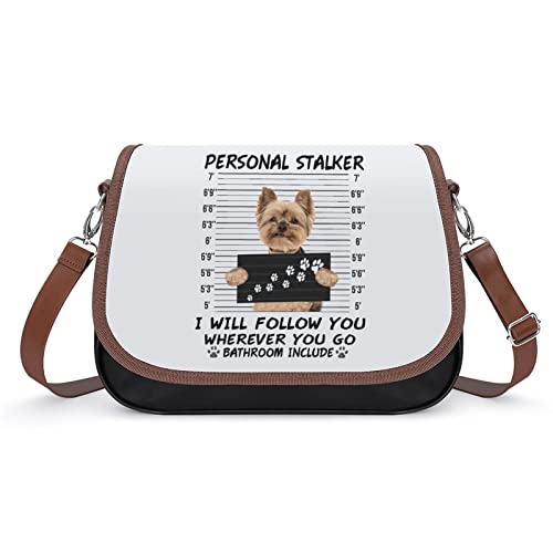Bedruckte Umhängetasche Leder Schultertasche Damen Designer Schulranzen Handtasche für Casual Reisen Schule Yorkshire-Terrier
