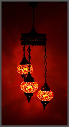 Samarkand - Lights Handgefertigte Orientalische Mosaiklampe Mosaik Glas Hänge Lampe Innenleuchte Pendelleuchte Deckenleuchte Aussenleuchte Handarbeit Hängeleuchte Hängelampe Größe 2 / ORANGE-STERN