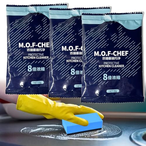 Mof Chef Cleaner Powder, Mof Chef Cleaning Powder, M.O.F Chef Kitchen Cleaner Powder, Mof Chef Powder, M.O.F-Chef Protective Kitchen Cleaner (50g-3PCS)