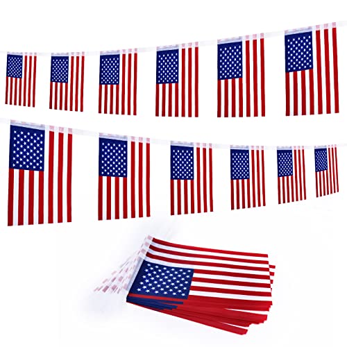 4. Juli patriotische Dekorationen für den Außenbereich, 12.7 m, 40 Stück amerikanische Flagge, Wimpelbanner, kleine USA-Flaggen, patriotisch, Festival-Party-Dekorationen