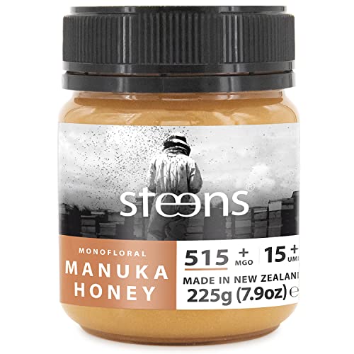 Steens Manuka Honey - MGO 515+ - rein roher 100% zertifizierter UMF 15+ Manuka Honig - abgefüllt und versiegelt in Neuseeland - höchste Qualitätsstufe - 225 g