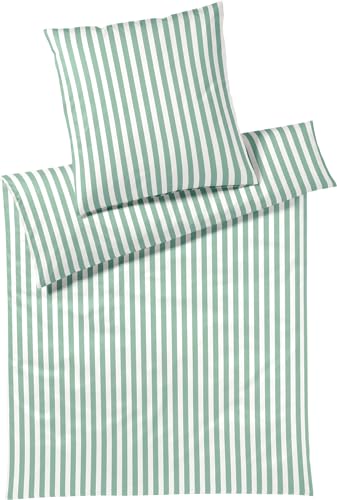 elegante Mako-Jersey-Bettwäsche-Garnitur Straight Farbe Salbei Größe 135x200+40x80 Streifen Stripes