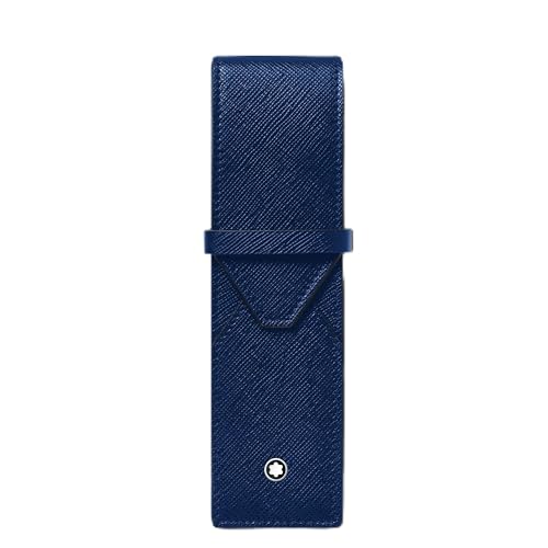 Montblanc Sartorial Etui für 2 Schreibgeräte aus Leder in der Farbe Blau, Maße: 16cm x 4,5cm x 1,8cm, 131203