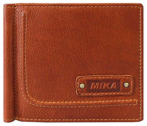 MIKA 14111402 - Geldbörse aus Echt Leder, Portemonnaie im Querformat, Geldbeutel mit 13 Kreditkartenfächer, 2 Einschubfächer, Geldklammer und Münzfach, Brieftasche in Cognac, ca. 10 x 11 x 2,5 cm