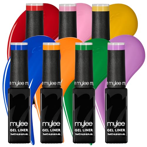 Mylee Liner Gel Nagellack Set 7x7ml [Kaleidoscope Kit] Mit Integriertem Nail Art Pinsel - UV/LED Nagelkunst Maniküre Pediküre für Professionellen & Heimgebrauch, Langanhaltend und Einfach Anzuwenden