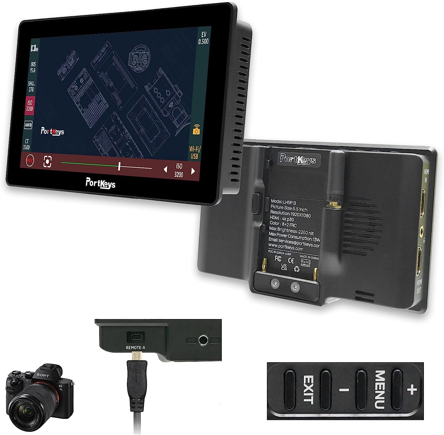 Portkeys LH5P II 5.5" 4K HDMI Touchscreen Monitor mit Camera Control für Sony Mirrorless Cameras