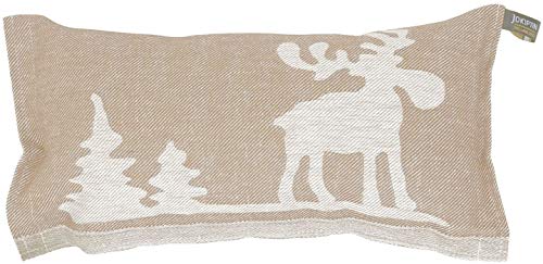 JOKIPIIN | 1 Saunakissen und Reisekissen 'ELCH', 40 x 22 cm, Leinen/Baumwolle, Made in Finland (beige/weiß)