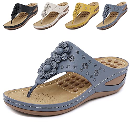 Zehentrenner Sandalen Keilabsatz Freizeit Beach Flip Flops Leder Sommer Sandalen Mit Keilabsatz Strand Plateau Schuhe Sports Flop Wedges Breite Füße Ballerinas Orthopädischeschuhedamen(Size:39,Color:b