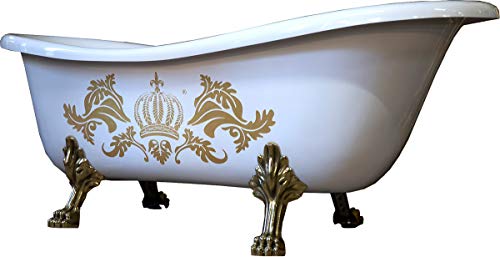 Pompöös by Casa Padrino Luxus Badewanne Deluxe freistehend von Harald Glööckler Weiß/Gold/Weiß 1560mm mit goldfarbenen Löwenfüssen