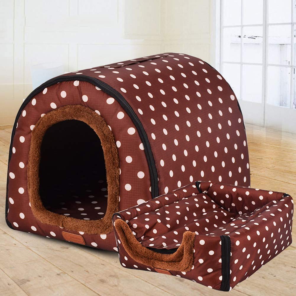 ANQI Faltbares 2-in-1-Nischen/Haus für große Hunde und Katzen, mit warmen, weichen Kissen, abnehmbares Höhlennest, maschinenwaschbar, für drinnen und draußen