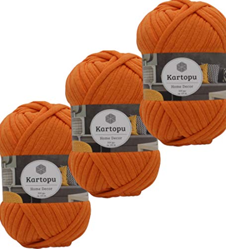 3x200gr Home Decor -weiches Textilgarn- gleichmäßige Einfärbung und Garnstärke- Häkelgarn für Kissenhüllen, Taschen, Häkeldecken- Jersey Garn in großer Farbauswahl (orange 1316)