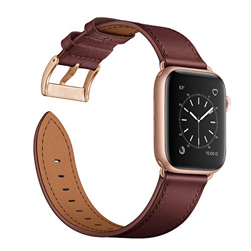 Arktis Lederarmband kompatibel mit Apple Watch (Apple Watch Ultra 1/2 49 mm) (Series 7 8 9 45 mm) (Series SE 6 5 4 44 mm) (Series 3 2 1 42 mm) Wechselarmband [Echtleder] - Bordeaux
