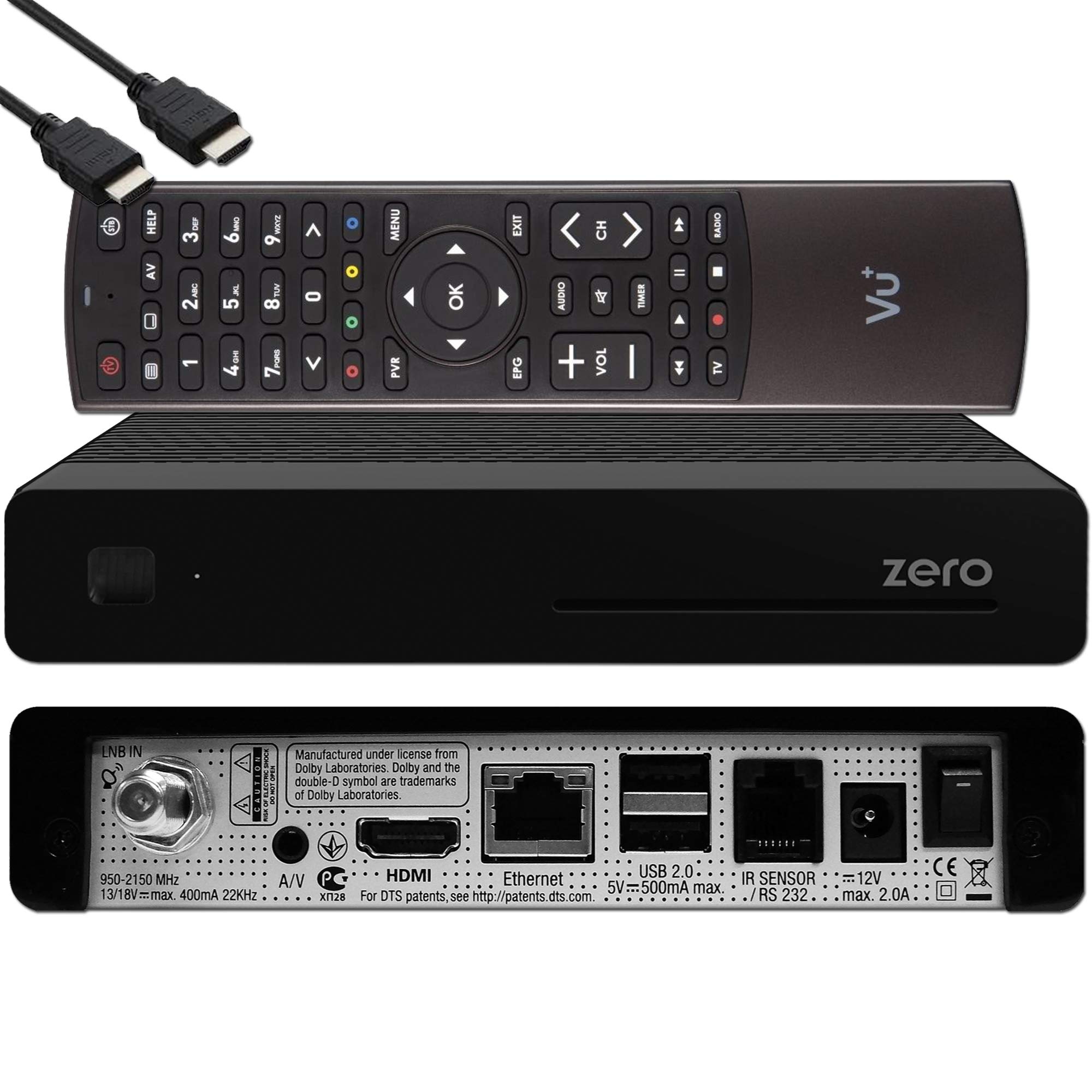 VU+ Zero HW Version 2-1x DVB-S2 Full-HD Sat Tuner E2 Linux Receiver, YouTube, Satellit Receiver mit Aufnahmefunktion, Kartenleser, Media Player, USB, EasyMouse HDMI-Kabel, schwarz