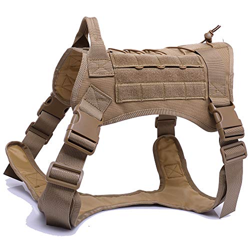 ZXGQF Tactical Dog Vest Harness, No Pull Dog Wasserdichter Westentrainingsgurt mit Komfortkontrollgriff für mittlere/große Hunde beim Training Walking (M,Brown)