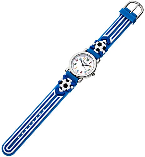 Eichmüller Kinderuhr analog Uhr blau Armbanduhr Edelstahl Silikon Fußballmuster 34974