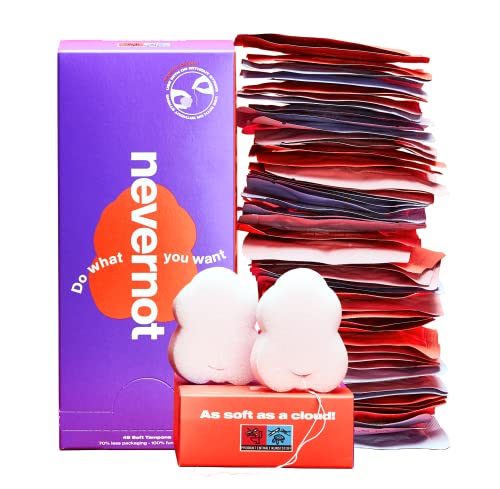 nevernot Soft-Tampons, 48 Stück: Menstruationsschwamm mit optionalem Faden, 100% Schadstofffrei und super weich, Einfach zu entfernen