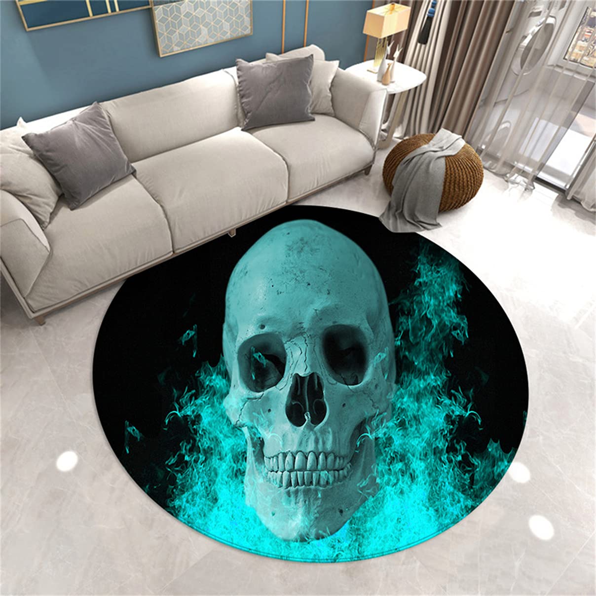 3D Floral Skull Runder Teppich Wohnzimmer Schwarz Grau Pink Death Skull Gothic Style Schlafzimmer Dekoration Teppich Teenager Männer Gaming Zone Rugs Mat Rutschfest Washable (Farbe 2,160 cm)