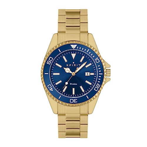 Spirit Herren Analog Quarz Uhr mit Edelstahl Armband SP3000, pale gold, Armband