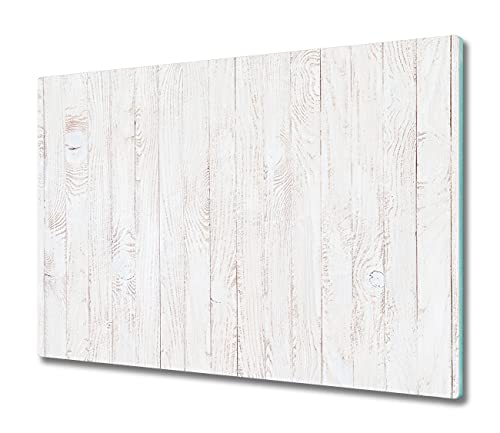 Tulup Schneidebrett Spritzschutz Abdeckung Herdabdeckplatte 60x52 cm Kochplattenabdeckung Weiß Gehärtetes Glas - Holz