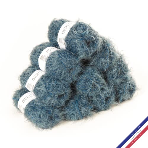 Bergère de France - ADÈLE Wolle set zum stricken und häkeln (10 x 50 g) - 72% polyamid - 4,5 mm - Ein Faden mit einem haarigen Effekt - Blau (ENCRE)