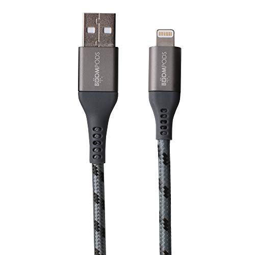 Boompods Retro Braided Armour iPhone Lightning Kabel - Apple MFi zertifiziert, Schnellladekabel, 1,5m USB auf Lightning Ladekabel für iPhone & iPad, charger cable für iPhone, Graphit