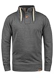 Solid TripTroyer Herren Sweatshirt Pullover Troyer Pulli Mit Stehkragen Und Knopfverschluss, Größe:S, Farbe:Grey Melange (8236)