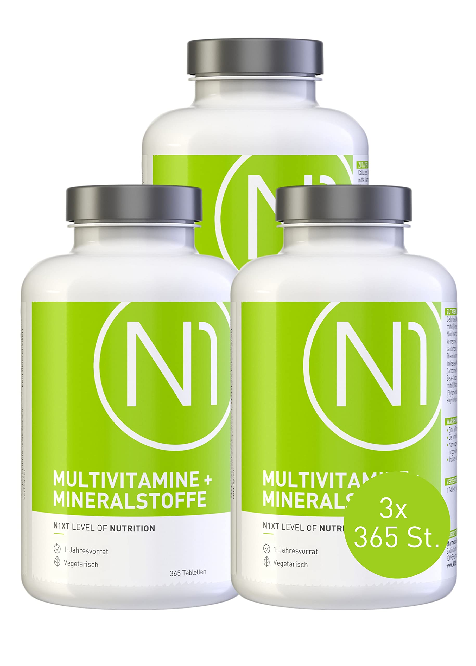 N1 Multivitamin Tabletten hochdosiert - Alle Vitamine + Mineralien - 3x365 Tabl. Jahresvorrat - vegetarisch - Nahrungsergänzungsmittel