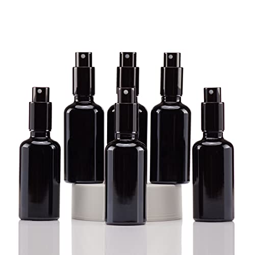 Yizhao 50ml Schwarze UV-Glas-Sprühflasche, mit Schwarzem Feinen Sprühnebel, für ätherische Öle, Reinigung, Parfüm, Reiseflüssigkeit, Make-up, Tragbare Kosmetik-Flasche-6Pcs