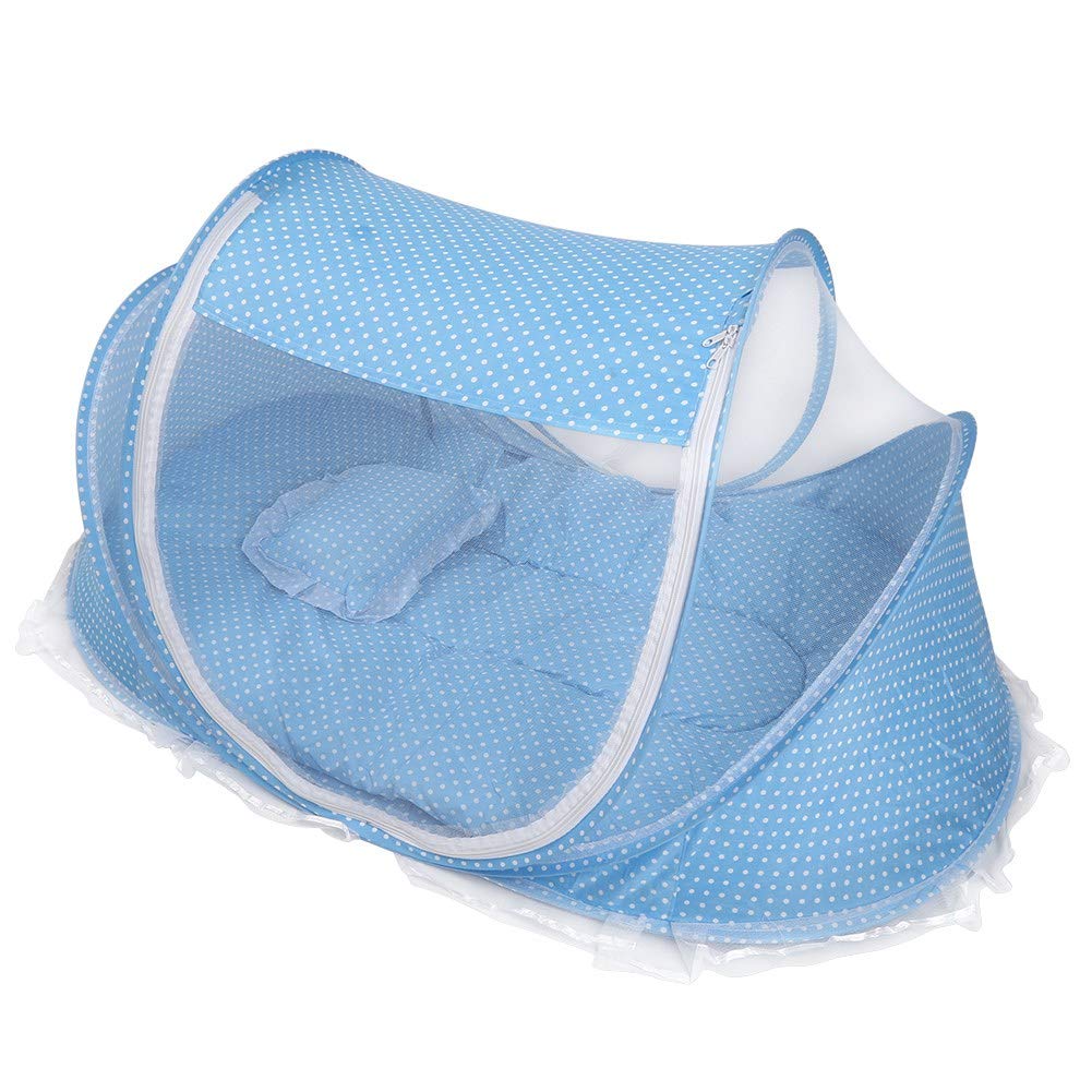 JULYKAI Baby Strandzelt, tragbares faltbares Moskitonetz Anti-Bug Krippenwiegezelt mit Matratzenkissen für Baby Kleinkind Tragbares Babyreisezelt(Blau)