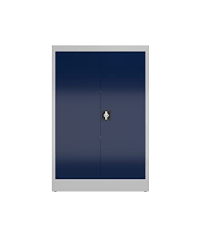 Aktenschrank Metallschrank mit 2 Türen, 1200 x 800 x 380 mm Mehrzweckschrank abschließbar (RAL 7035/5010 lichtgrau/enzianblau)