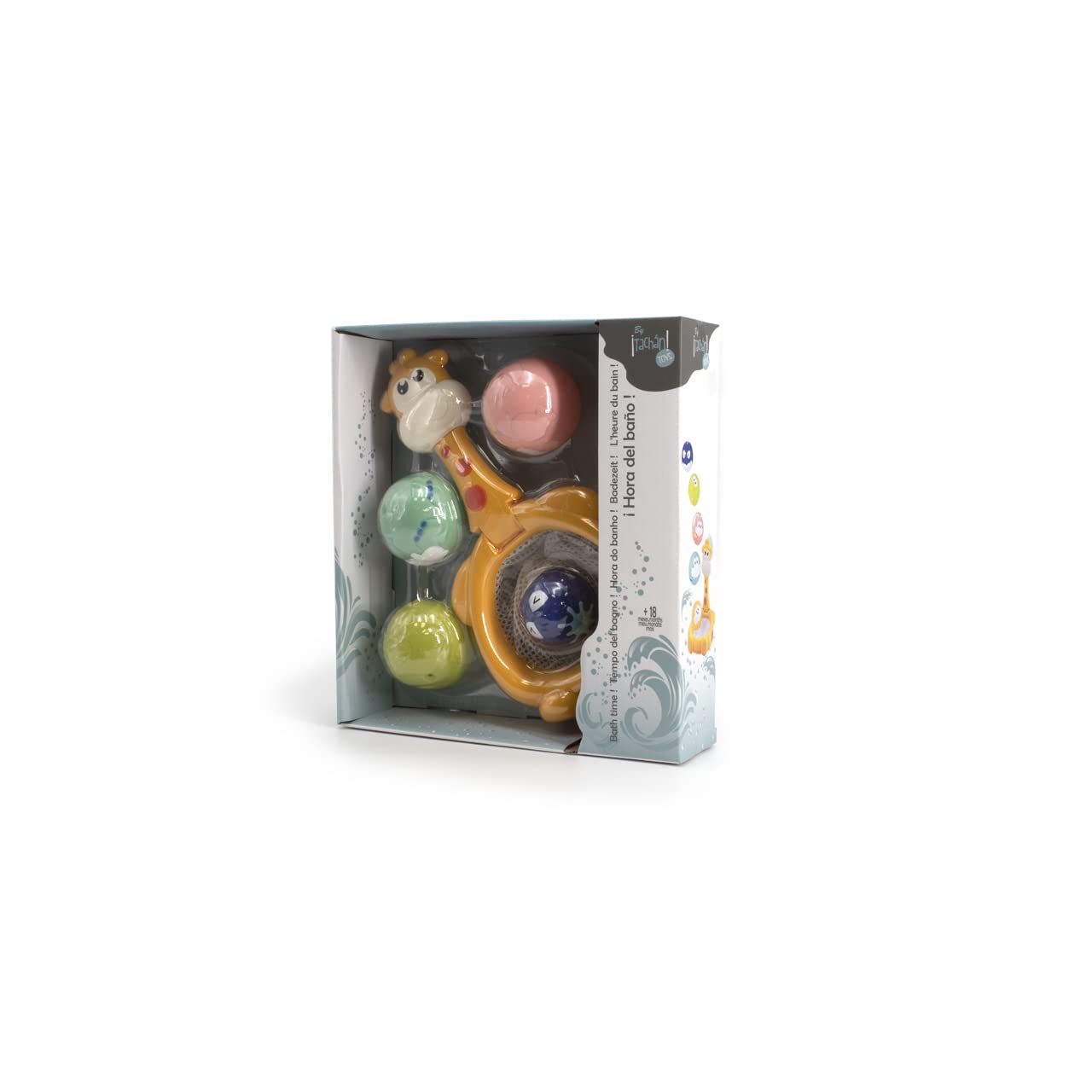 Tachan - Badespielzeug mit Giraffenkorb und 4 weichen Gummibällen zum Korb, einfach zu installieren mit 2 Saugnäpfen (756T00590)