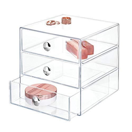 iDesign Drawers Make-Up-Organizer 4er-Set | hochwertige Aufbewahrungsboxen für Schminke, Kosmetika & Co. | Schubladenboxen mit je 3 Schubladen | Kunststoff transparent