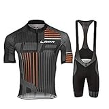 d.Stil Herren Radtrikot Set Kurzarm mit Sitzpolster für MTB Rennrad Fahrrad Jersey + Bib Shorts Radsportanzug M - XXXXL (Grau-Orange, M)