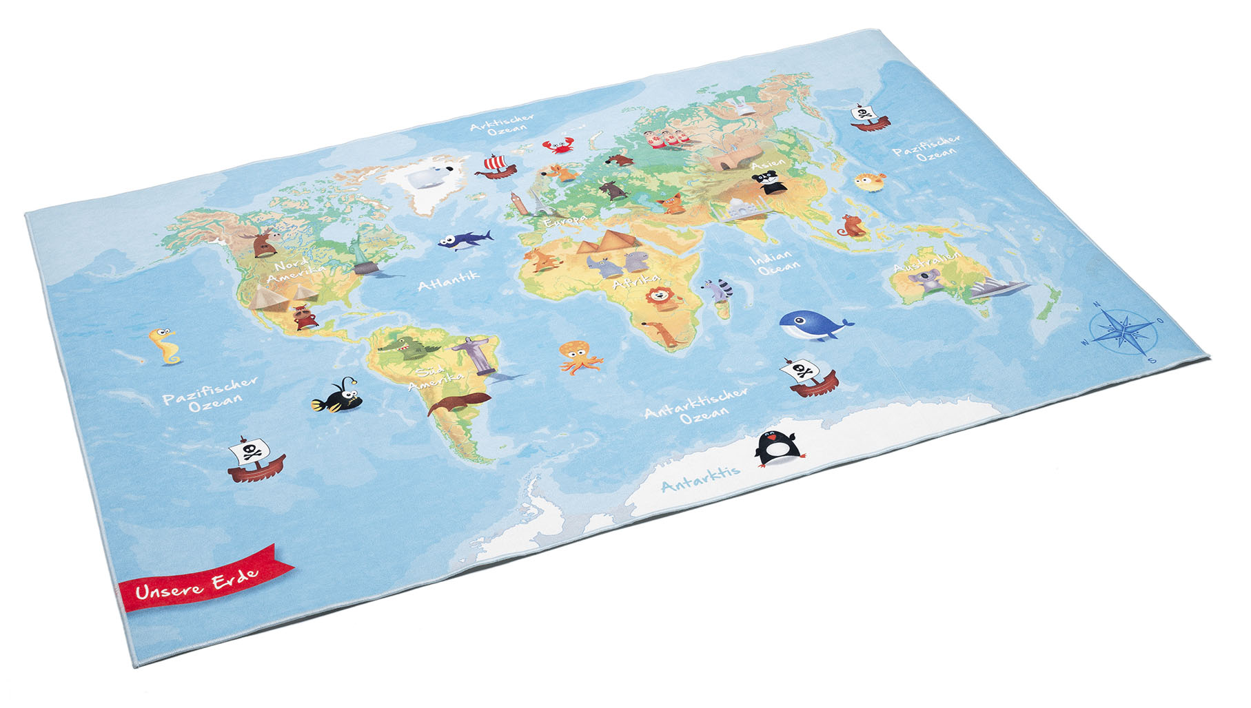 Böing Carpet Kinderteppich "Weltkarte", rechteckig, 4 mm Höhe, bedruckt, waschbar, Kinderzimmer