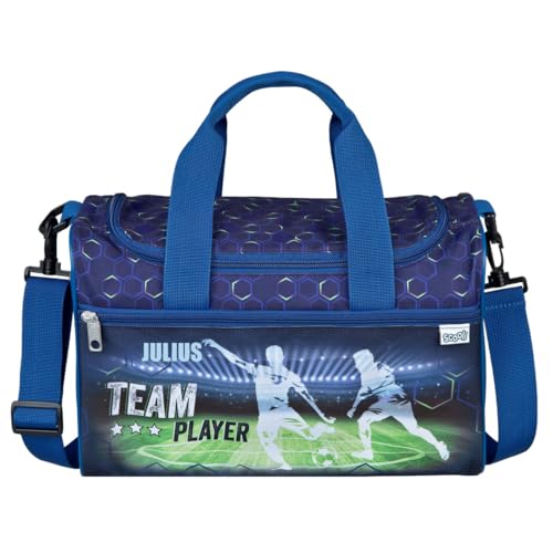 minimutz Sporttasche Fußball Jungen klein - Personalisiert mit Name - Reisetasche Kindertasche - 2 Fächer mit Umhängegurt