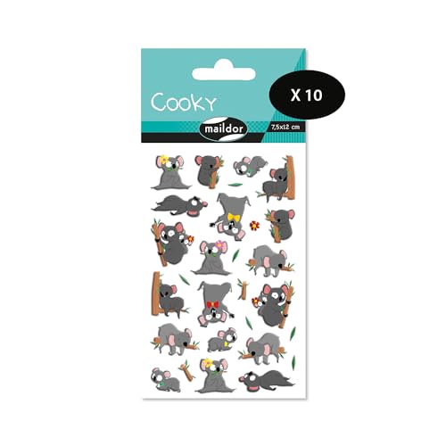 Maildor CY143Cpack – eine Packung mit 3D-Aufklebern Cooky, 1 Bogen 7,5 x 12 cm, Koalas (20 Aufkleber), 10 Stück