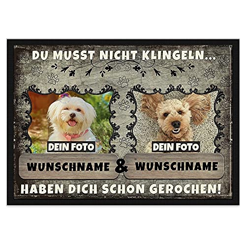 PR Print Royal Personalisierte Fußmatte Bedrucken mit Wunschfoto und Hundename - individualisierbar - selbst gestalten - als Geschenkidee - rutschfest - Zwei Hunde 75 x 50 cm