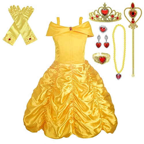 Lito Angels Prinzessin Belle Kostüm Kleid mit Zubehör für Kinder Mädchen, Halloween Karneval Geburtstag Weihnachten Party Verkleidung, Größe 10-11 Jahre 146