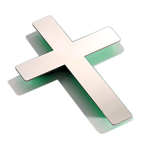 Kreuz, Wandkreuz Edelstahl poliert - grüner Hintergrund - puristisch, geradlinig, außergewöhnlich - Made in Germany