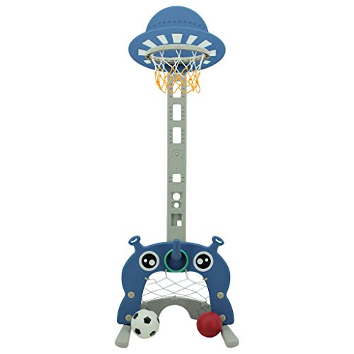 Sweety Toys 12749 Baskettballkorb blau 3 in 1 Produkt- Ringe werfen, Fußballtor, Basketball