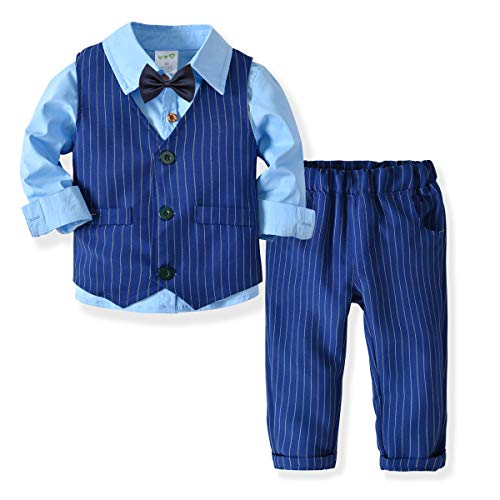 ZOEREA Baby Jungen Gentleman Suit Hemd Weste Hose mit Fliege Anzug für Party oder Fotoshooting Kleid Blau,90