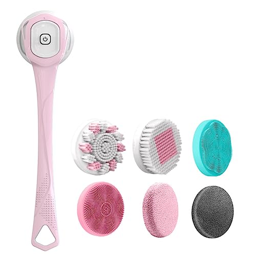 Elektrischer Rückenwäscher, automatische Massage-Badebürste, langer Griff, wasserdichte multifunktionale Schlammbadbürste,Pink