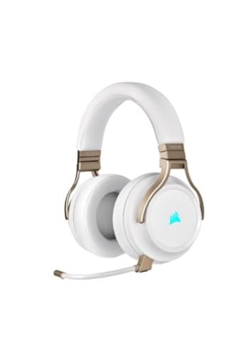 Corsair VIRTUOSO RGB WIRELESS Hi-Fi-Gaming-Headset (Hochdichter 50-mm-Neodym-Lautsprecher, Premium-Ohrpolster mit Memory-Schaumstoff, Signalreichweite von 18 m, Omnidirektionales Mikrofon) Perlmutt