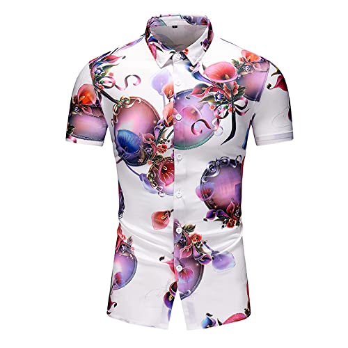 SHOUJIQQ Kurzarm Hemd Für Männer Im Chinesischen Stil Kurzarm-Blumig, Blau, Groß