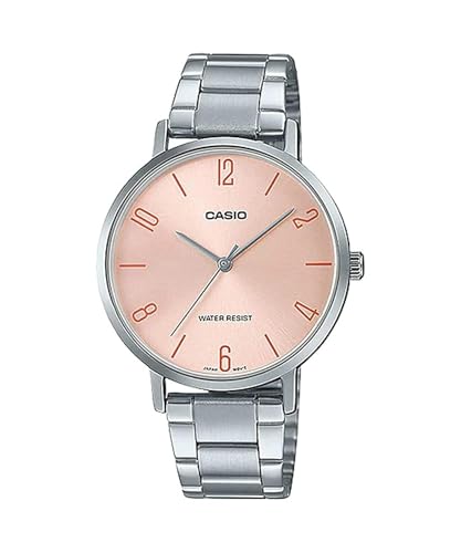 Casio LTP-VT01D-4B2 Damen-Armbanduhr, minimalistisch, Edelstahl, Pfirsich-Zifferblatt
