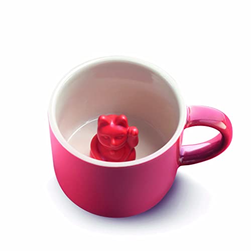 MANEKI NEKO Lucky Mug | Red Tasse mit Winkekatze Lucky Cat Glückstasse Kaffeebecher Teebecher in rot